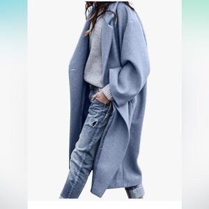 NWT Chartou Women’s oversized wool blend midi trench coat blue large